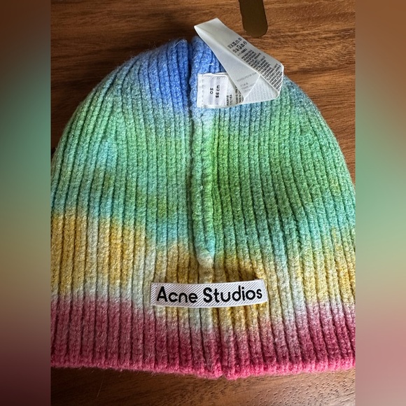 Brand New Acne Studios Pansy Rainbow Beanie - coral red/green multicolor - Picture 5 of 8